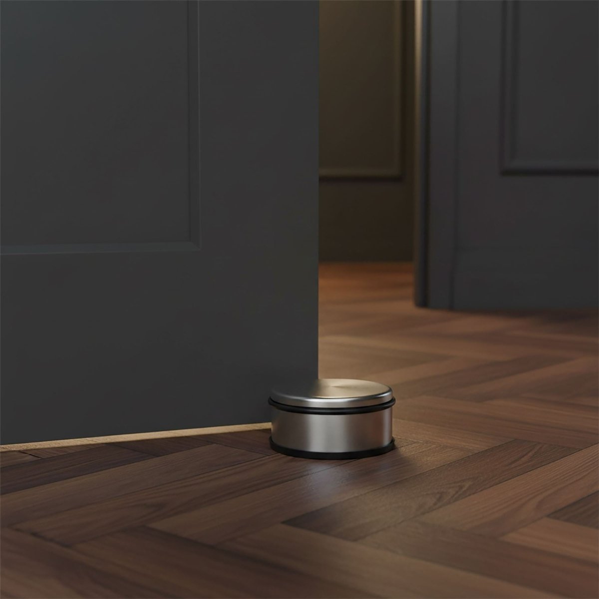 Large Stainless Steel Door Stop, 1kg Round Metal Rubber Base Doorstop 11x5cm - Doorstop