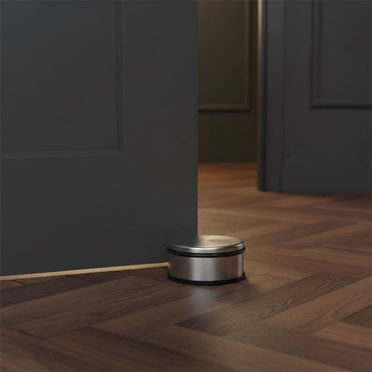 Large Stainless Steel Door Stop, 1kg Round Metal Rubber Base Doorstop 11x5cm - Doorstop