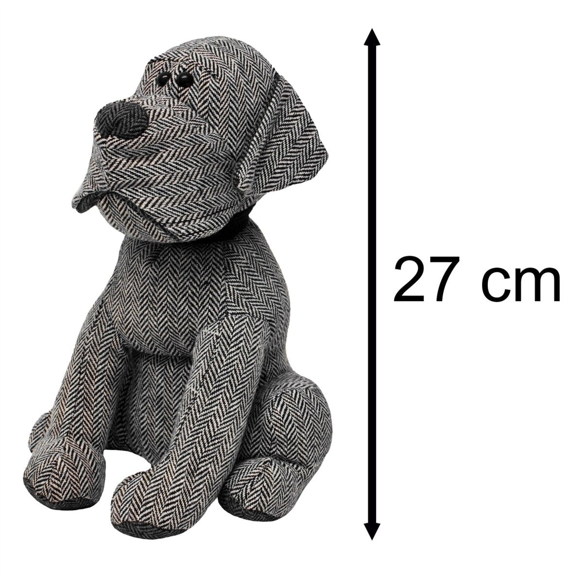 Monty Grey Herringbone Dog Doorstop | Novelty Fabric Dog Shaped Door Stop - 27cm - Doorstop