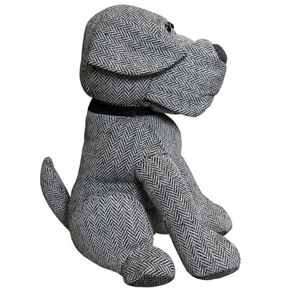Monty Grey Herringbone Dog Doorstop | Novelty Fabric Dog Shaped Door Stop - 27cm - Doorstop