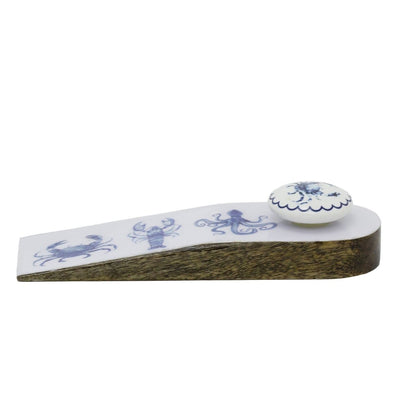 Nautical Wooden Door Stop Wedge, Seashore Enamel & Wood Doorstop Wedge - Doorstop