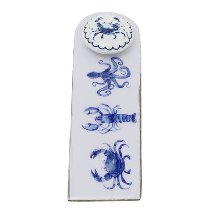 Nautical Wooden Door Stop Wedge, Seashore Enamel & Wood Doorstop Wedge - Doorstop