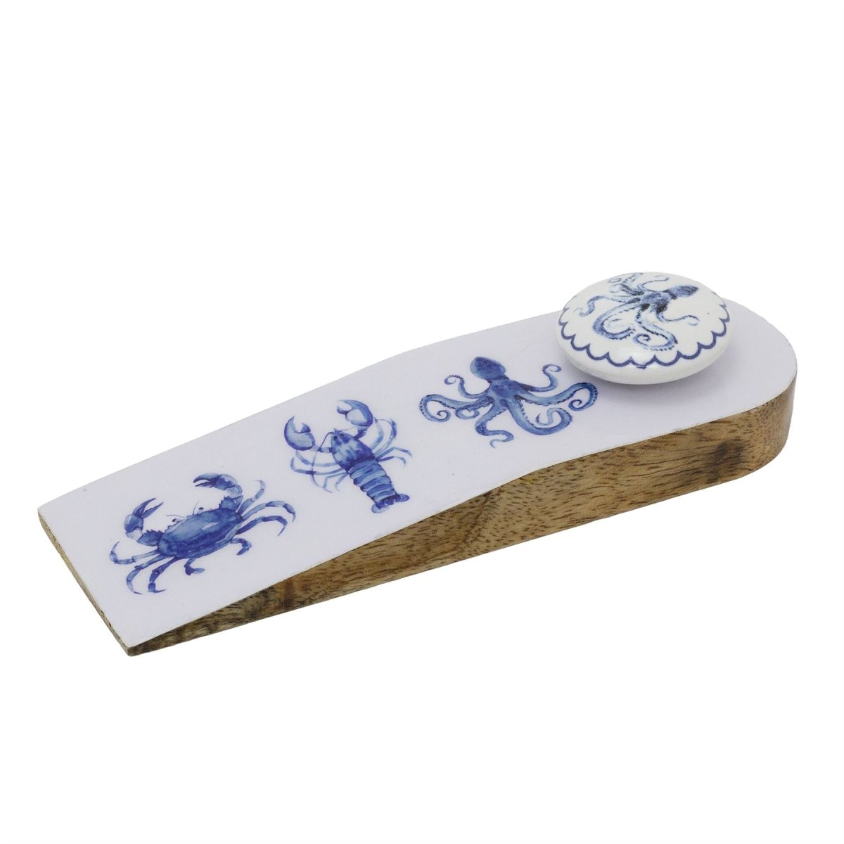 Nautical Wooden Door Stop Wedge, Seashore Enamel & Wood Doorstop Wedge - Doorstop