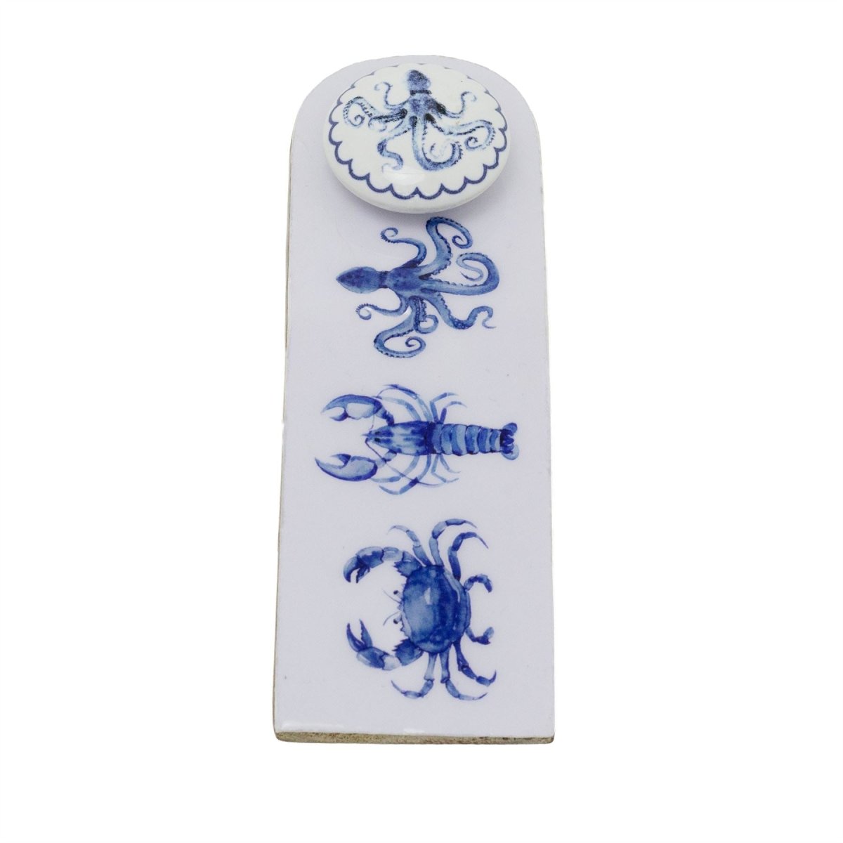 Nautical Wooden Door Stop Wedge, Seashore Enamel & Wood Doorstop Wedge - Doorstop