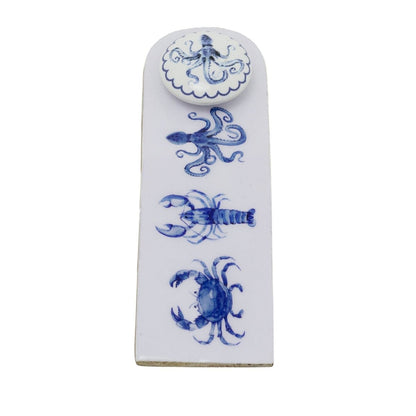 Nautical Wooden Door Stop Wedge, Seashore Enamel & Wood Doorstop Wedge - Doorstop
