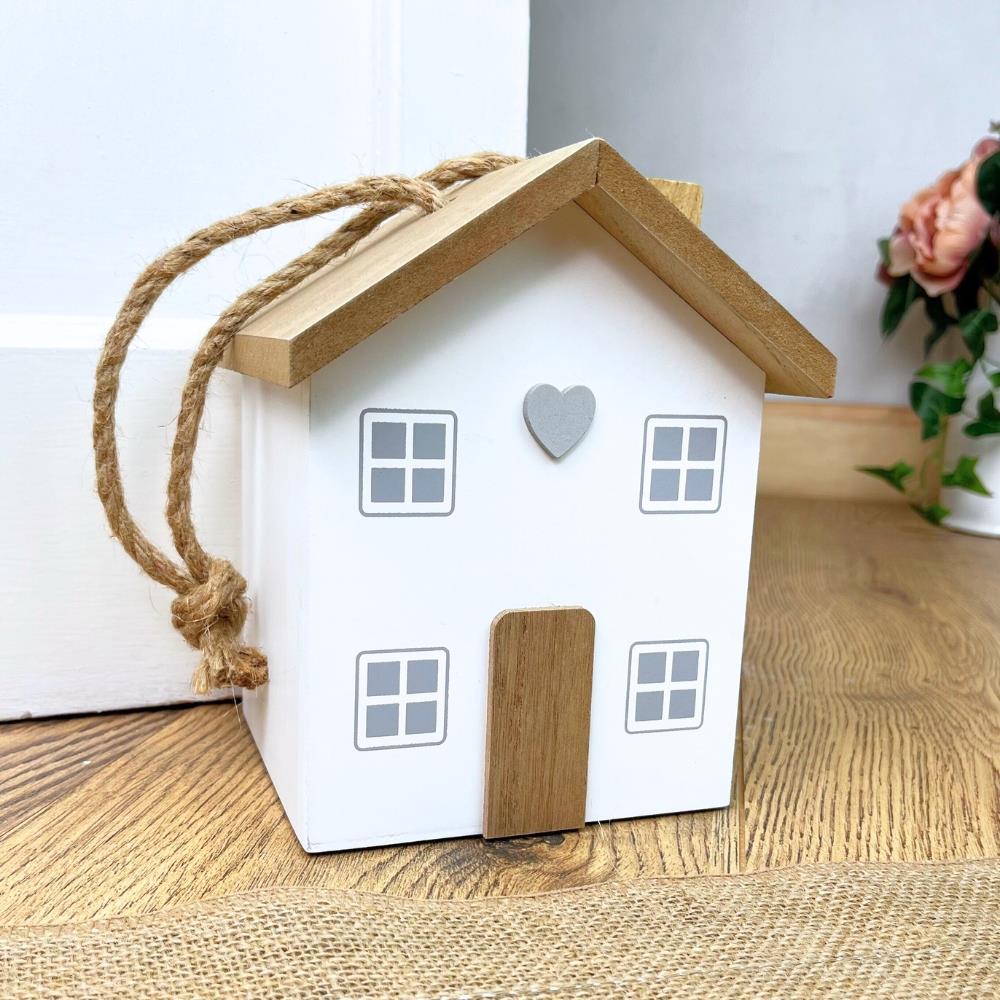 Novelty House Shaped Decorative Wooden Doorstop | Home Door Stop 1.5kg - White - Doorstop