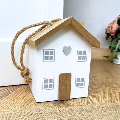 Novelty House Shaped Decorative Wooden Doorstop | Home Door Stop 1.5kg - White - Doorstop