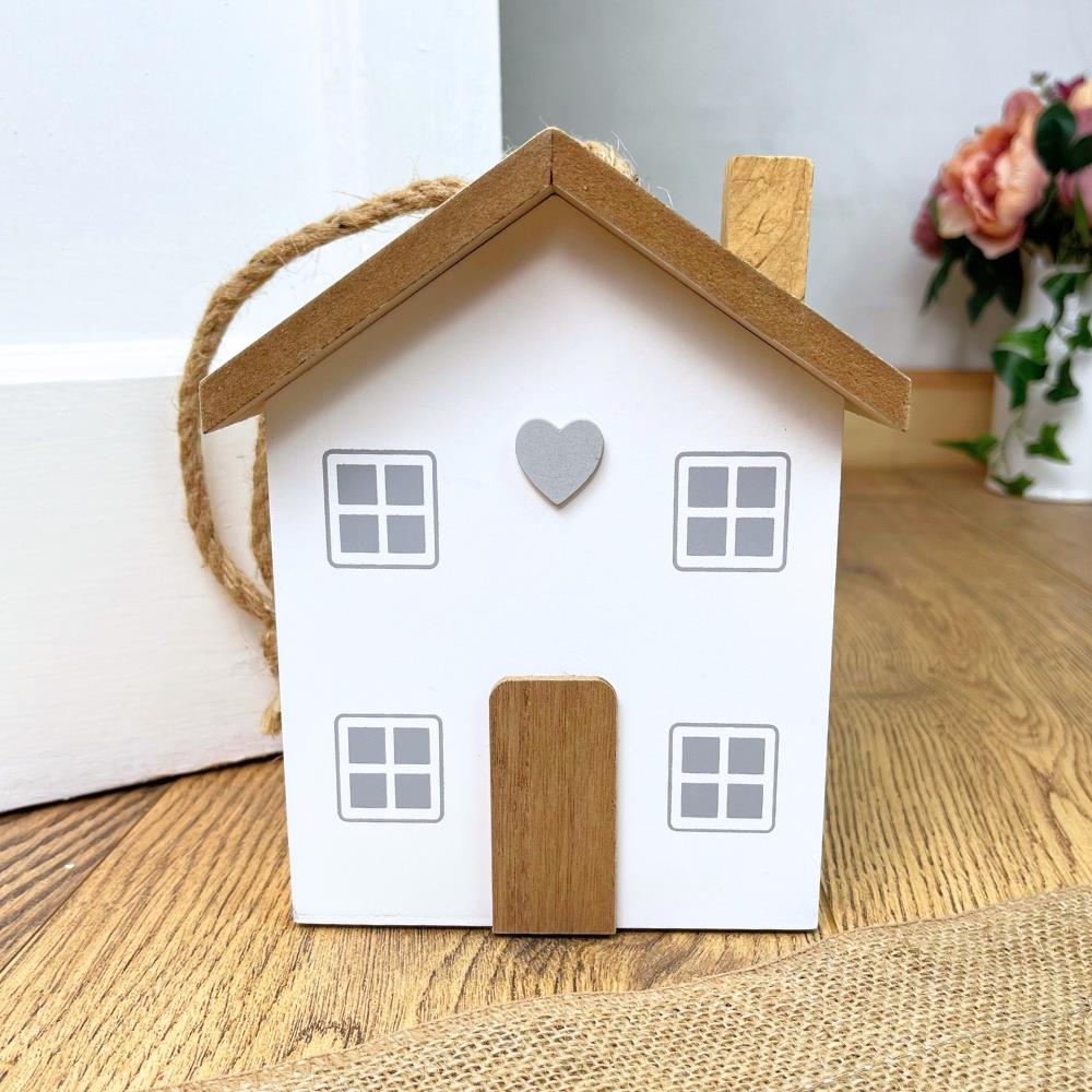 Novelty House Shaped Decorative Wooden Doorstop | Home Door Stop 1.5kg - White - Doorstop