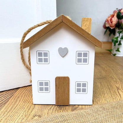 Novelty House Shaped Decorative Wooden Doorstop | Home Door Stop 1.5kg - White - Doorstop