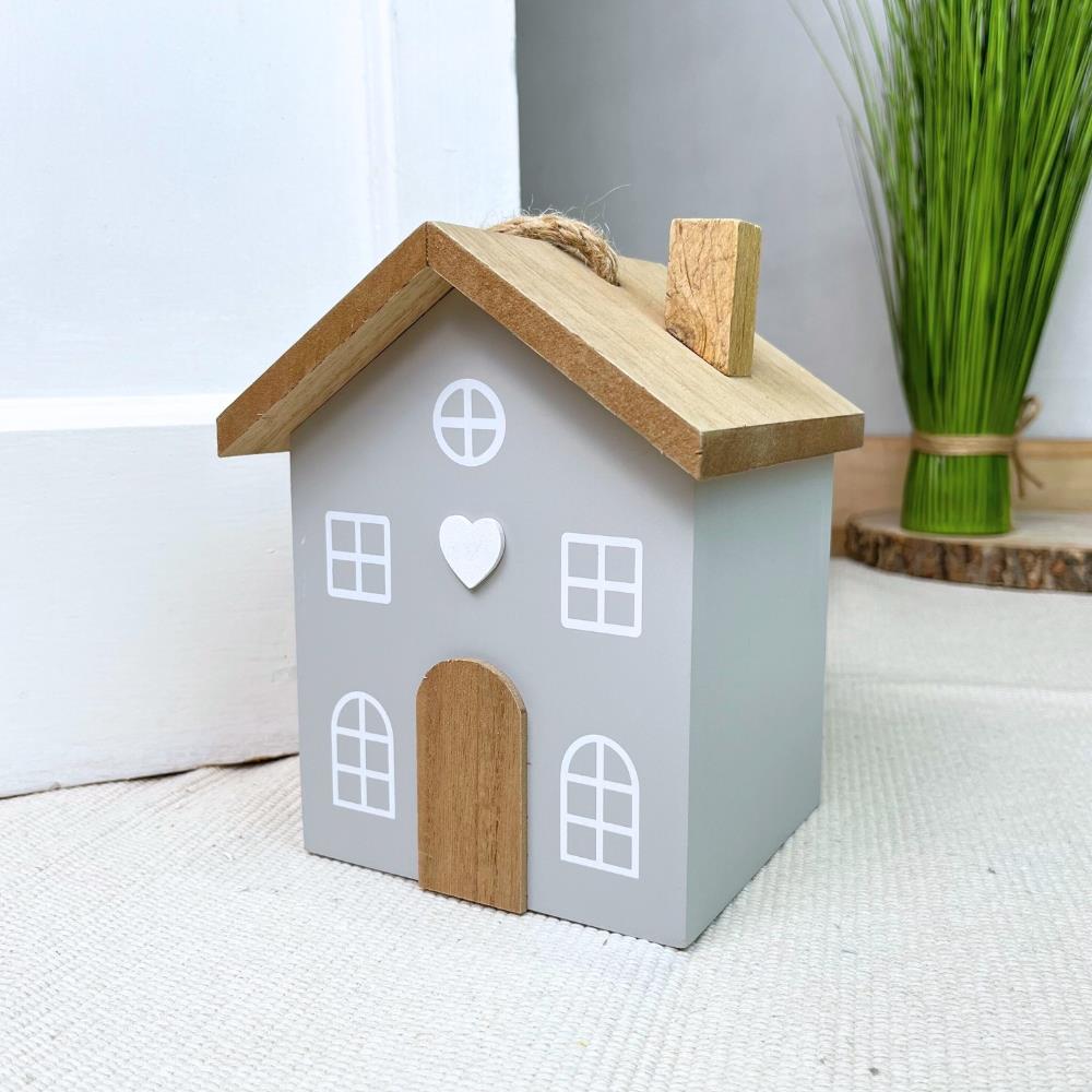 Novelty Wooden House Shaped Door Stop | Contemporary Decorative Wood Block Home Doorstop | Cottage Door Stopper - Grey - Doorstop