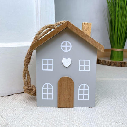 Novelty Wooden House Shaped Door Stop | Contemporary Decorative Wood Block Home Doorstop | Cottage Door Stopper - Grey - Doorstop