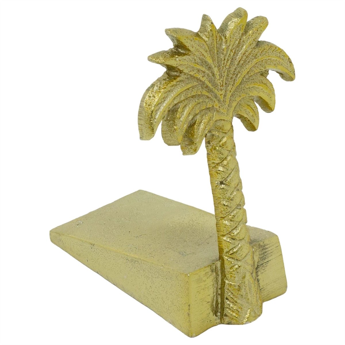 Palm Tree Door Wedge, 11cm Freestanding Gold Metal Tropical Doorstop - Doorstop