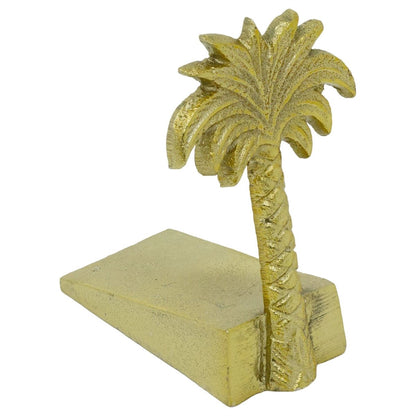 Palm Tree Door Wedge, 11cm Freestanding Gold Metal Tropical Doorstop - Doorstop