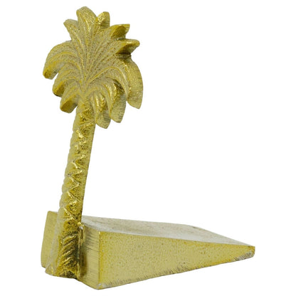 Palm Tree Door Wedge, 11cm Freestanding Gold Metal Tropical Doorstop - Doorstop