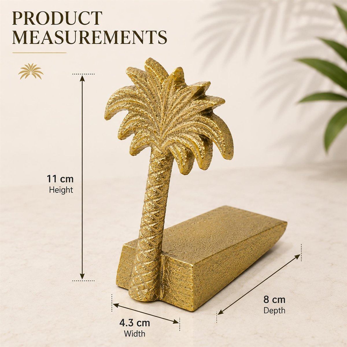 Palm Tree Door Wedge, 11cm Freestanding Gold Metal Tropical Doorstop - Doorstop