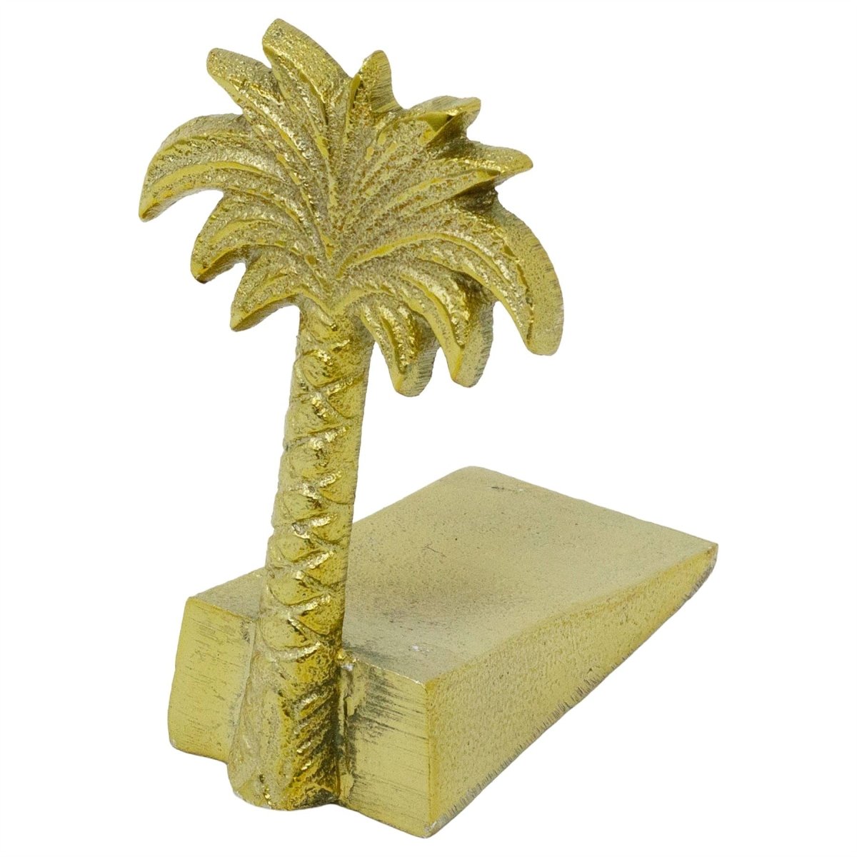 Palm Tree Door Wedge, 11cm Freestanding Gold Metal Tropical Doorstop - Doorstop