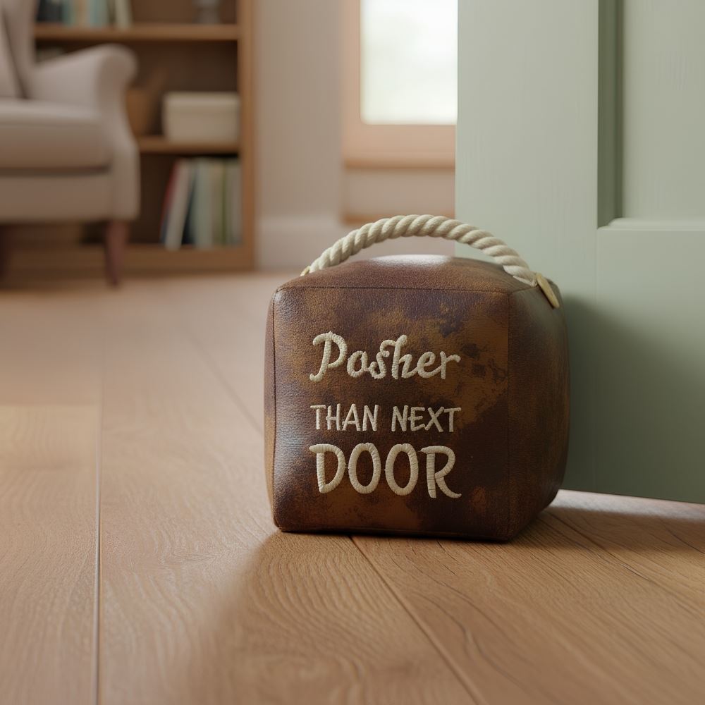 Posher Than Next Door Doorstop, 16cm Novelty Slogan Door Stop with Rope Handle - Doorstop
