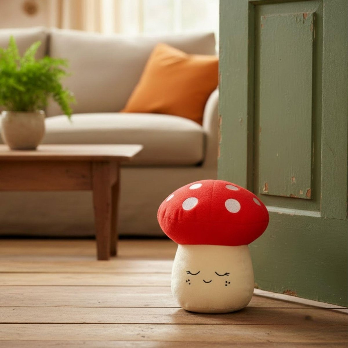 Red Mushroom Door Stop | 1.2kg Door Stopper Smiley Fabric Toadstool Doorstop - Doorstop