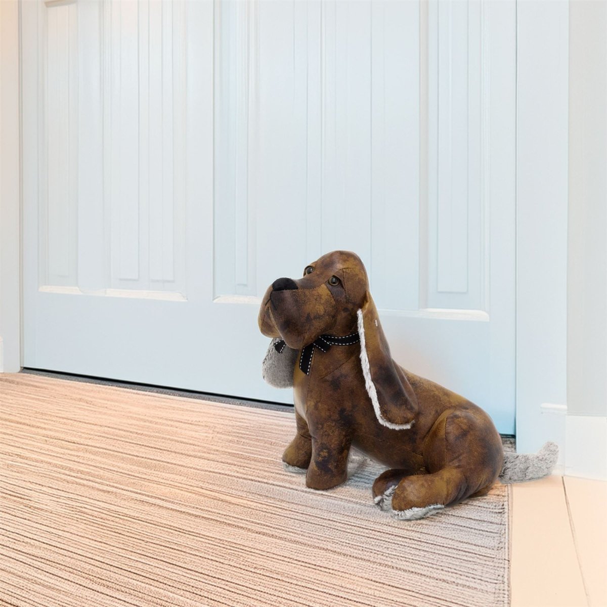Roscoe Basset Hound Doorstop | Faux Leather Dog Shaped Animal Door Stop - 32cm - Doorstop