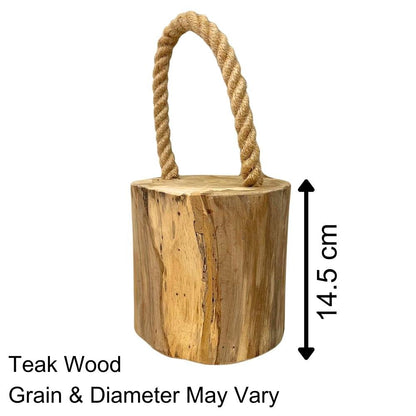 Stylish Teak Door Stop With Rope Handle ~ Novelty Wooden Doorstop - Doorstop