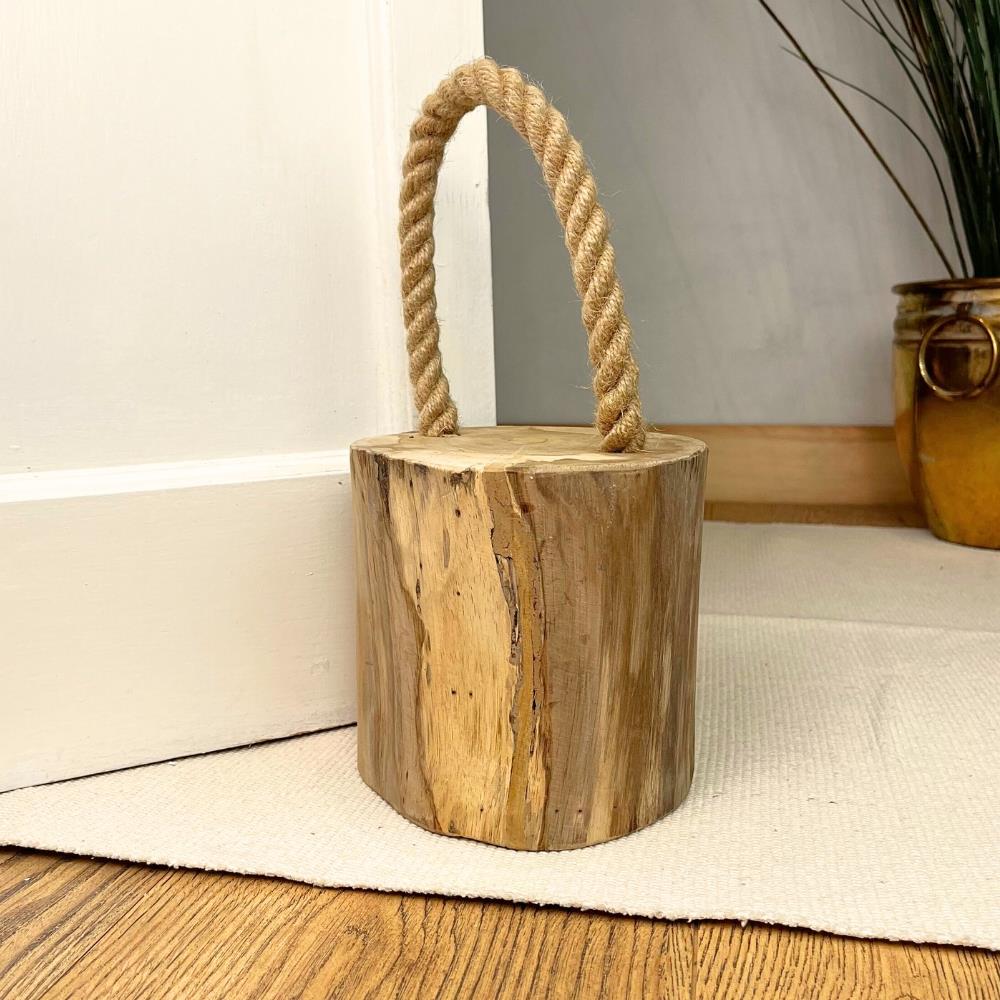 Stylish Teak Door Stop With Rope Handle ~ Novelty Wooden Doorstop - Doorstop