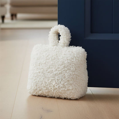 Vanilla Boucle Door Stop, 1kg Fabric Doorstop with Handle, 15cm Floor Door Stopper - Doorstop