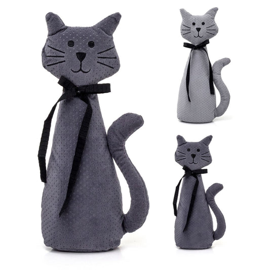 Velvet Cat Doorstop | Novelty Indoor Grey Cat Doorstops Animal Doorstop - 30cm - Doorstop