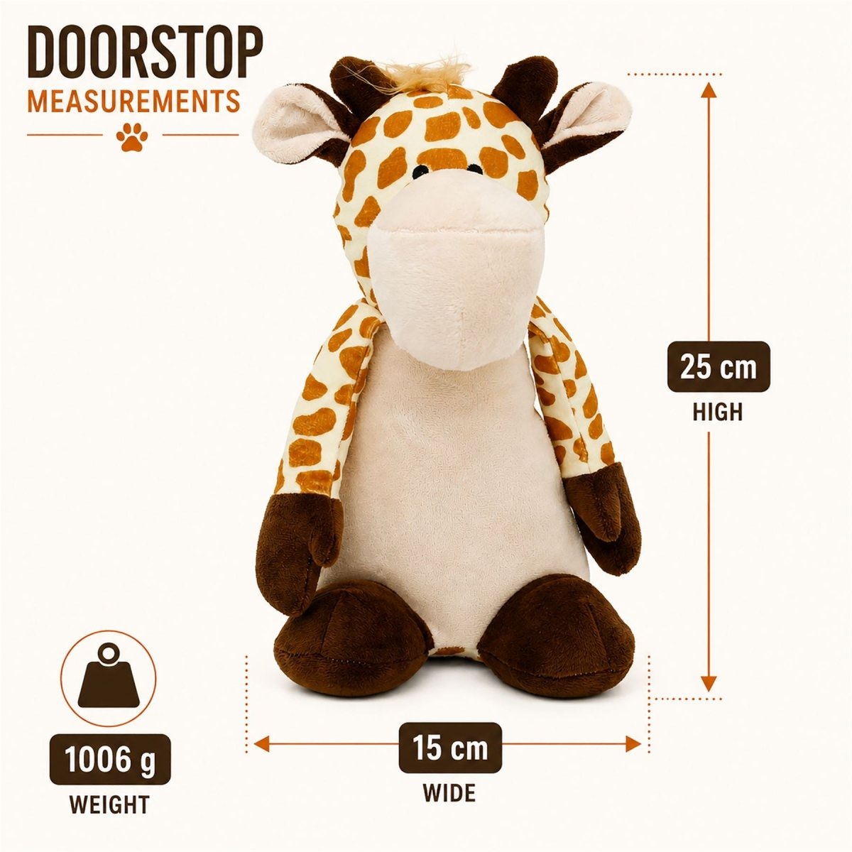 Weighted Fabric Giraffe Door Stop, 25cm Orange Sand Filled Doorstop - Doorstop