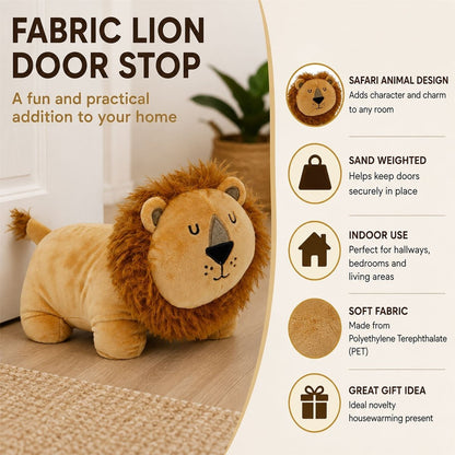 Weighted Fabric Lion Door Stop, 25 cm Decorative Brown Animal Doorstop - Doorstop
