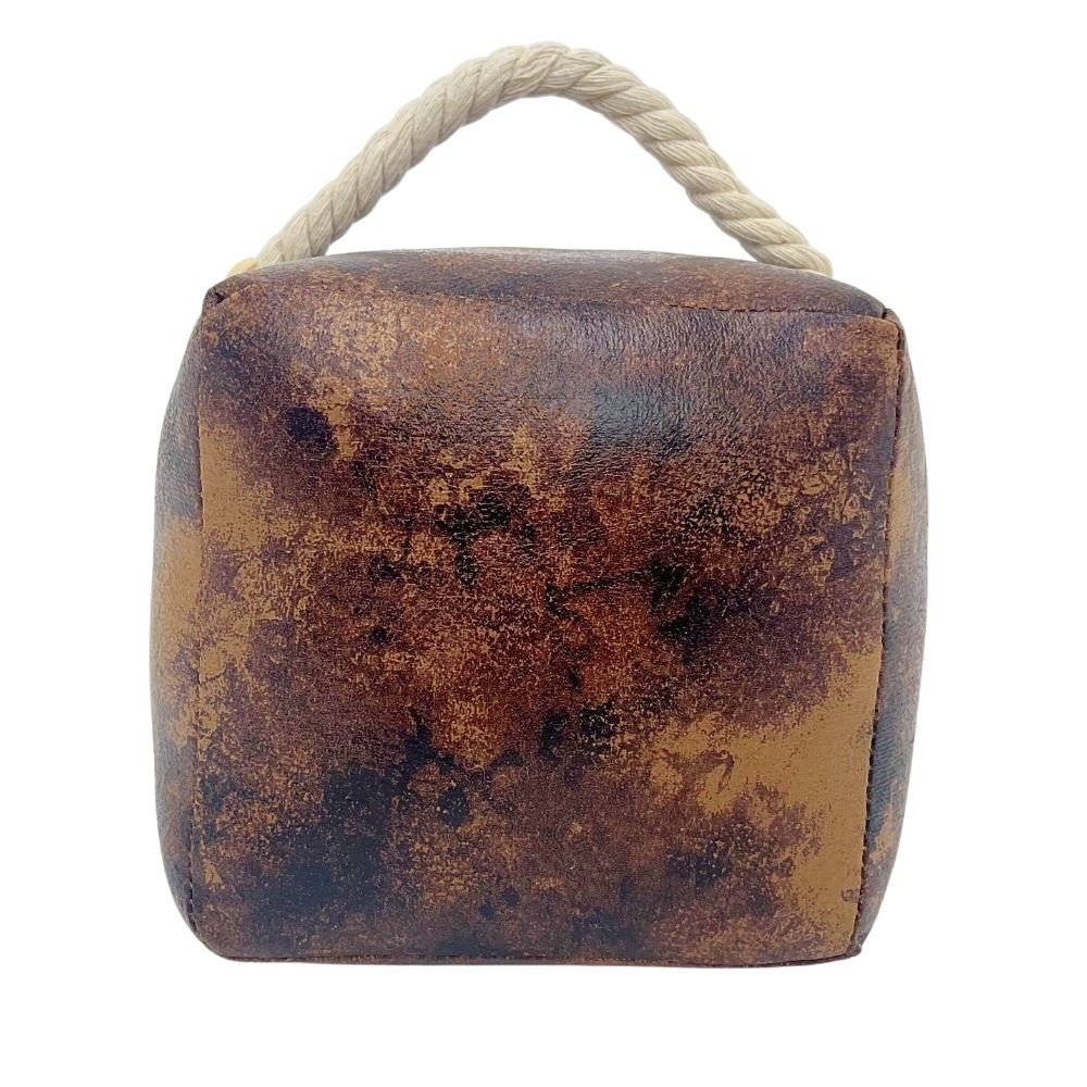 Weighted Faux Leather Doorstop, 16cm Rustic Door Stop with Rope Handle - Doorstop