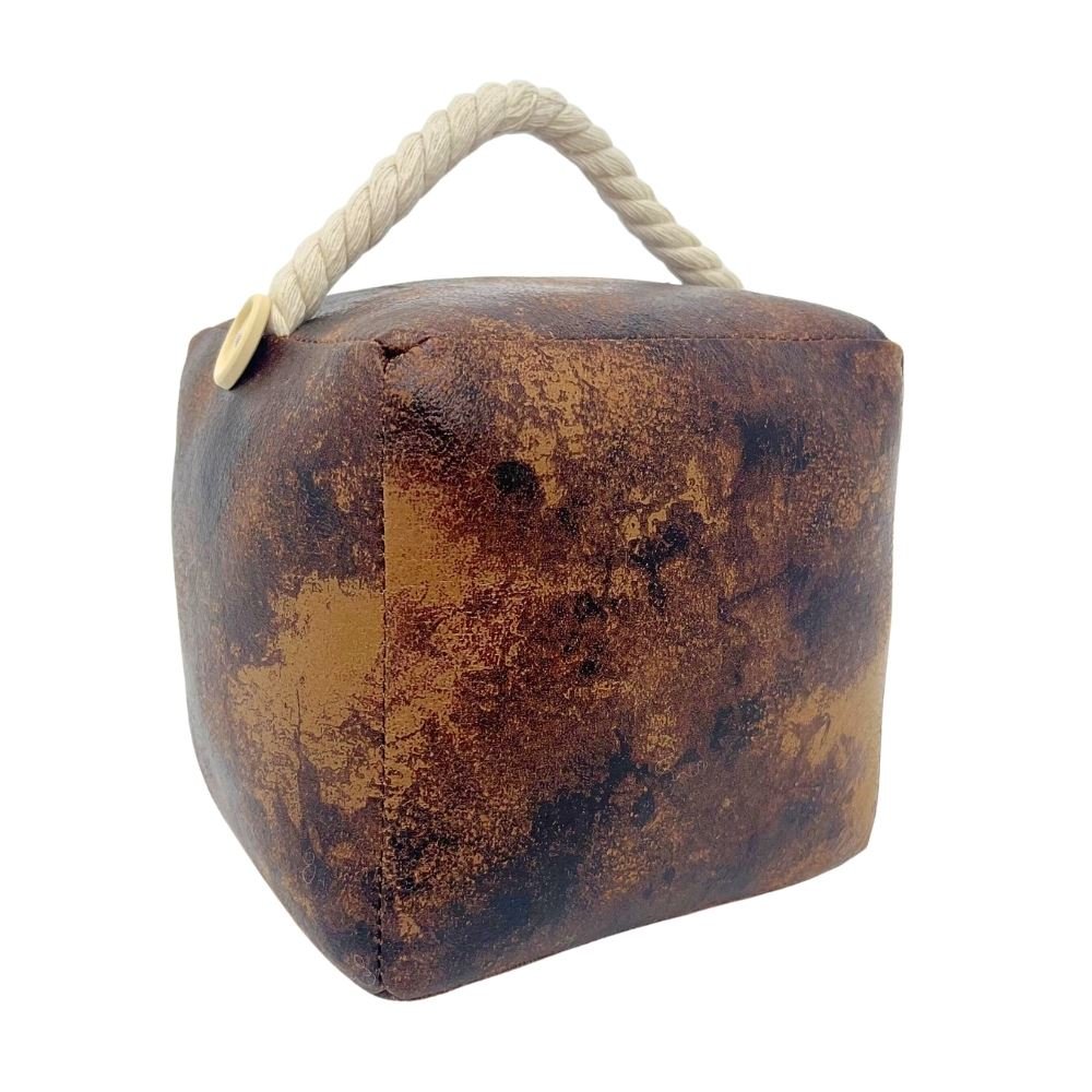 Weighted Faux Leather Doorstop, 16cm Rustic Door Stop with Rope Handle - Doorstop