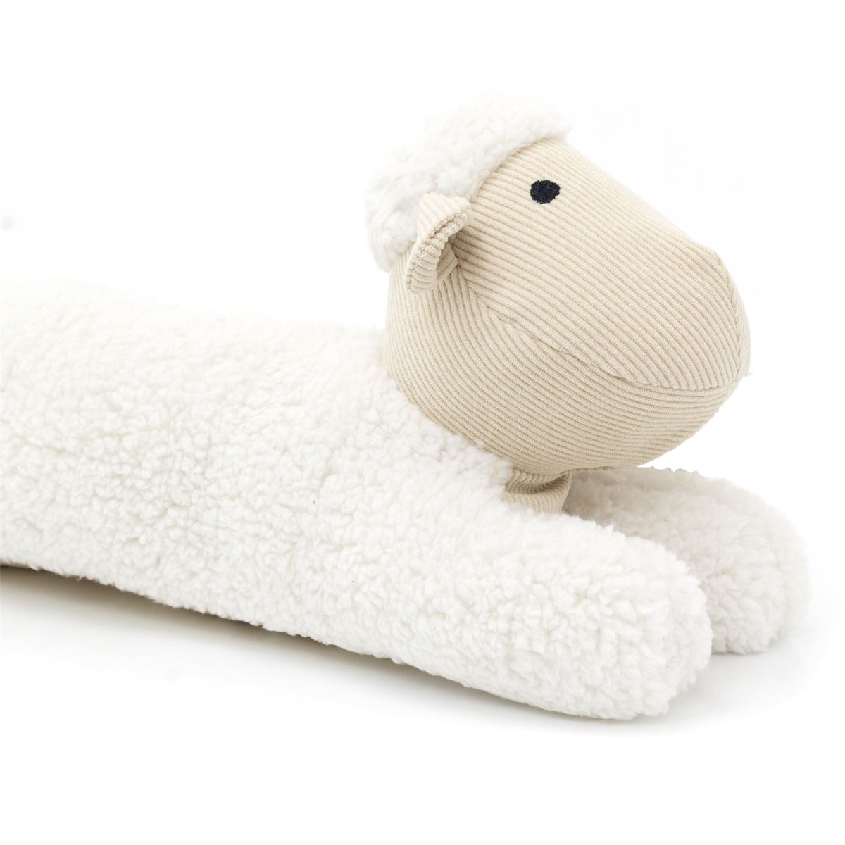 White Woolly Sheep Draught Excluder | Plush & Corduroy Door Draft Cushion - 88cm - Draught Excluder