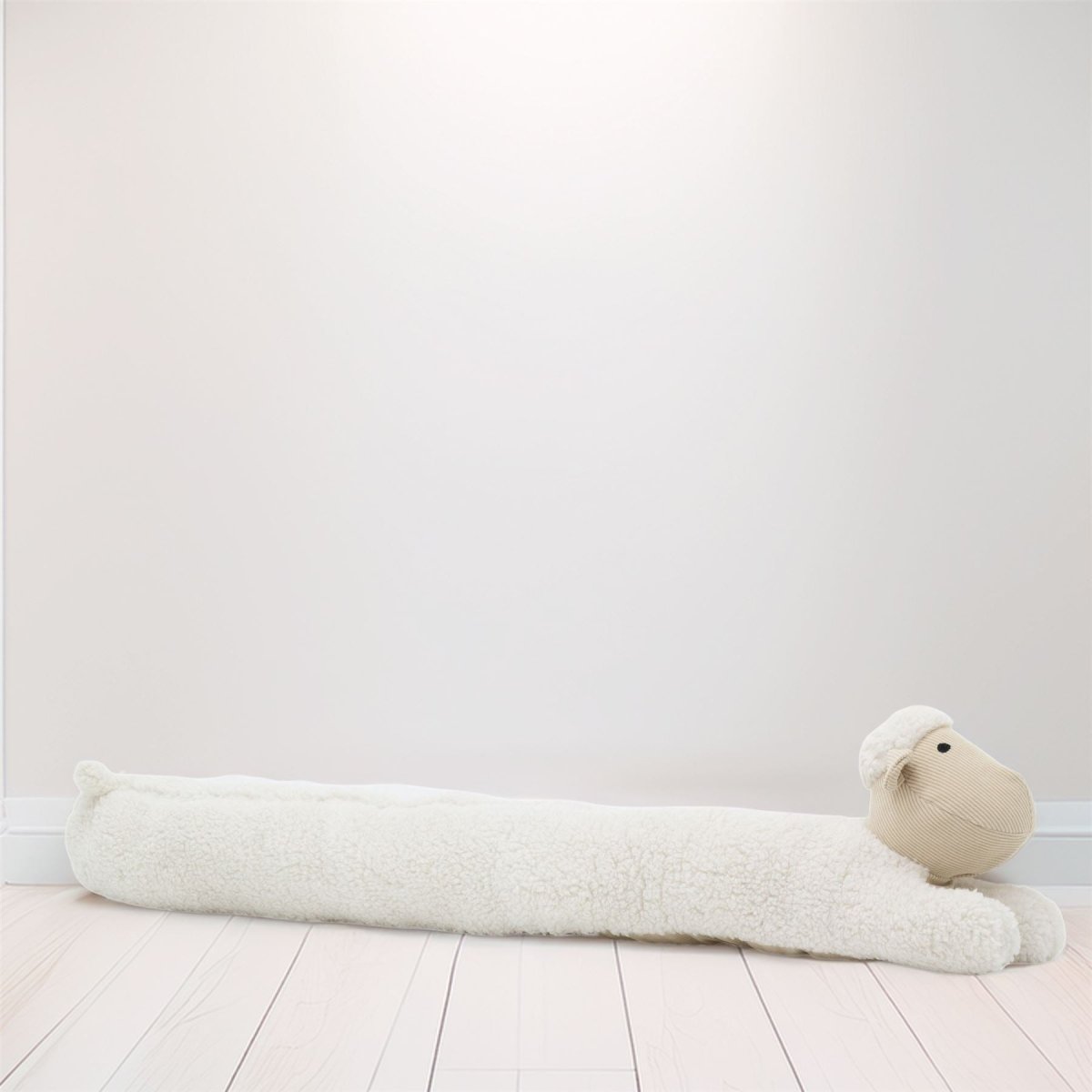 White Woolly Sheep Draught Excluder | Plush & Corduroy Door Draft Cushion - 88cm - Draught Excluder