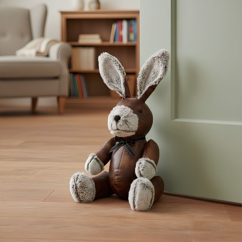 Wilfred Rabbit Door Stop, 41cm Faux Leather Fabric Animal Doorstop - 1.8kg - Doorstop