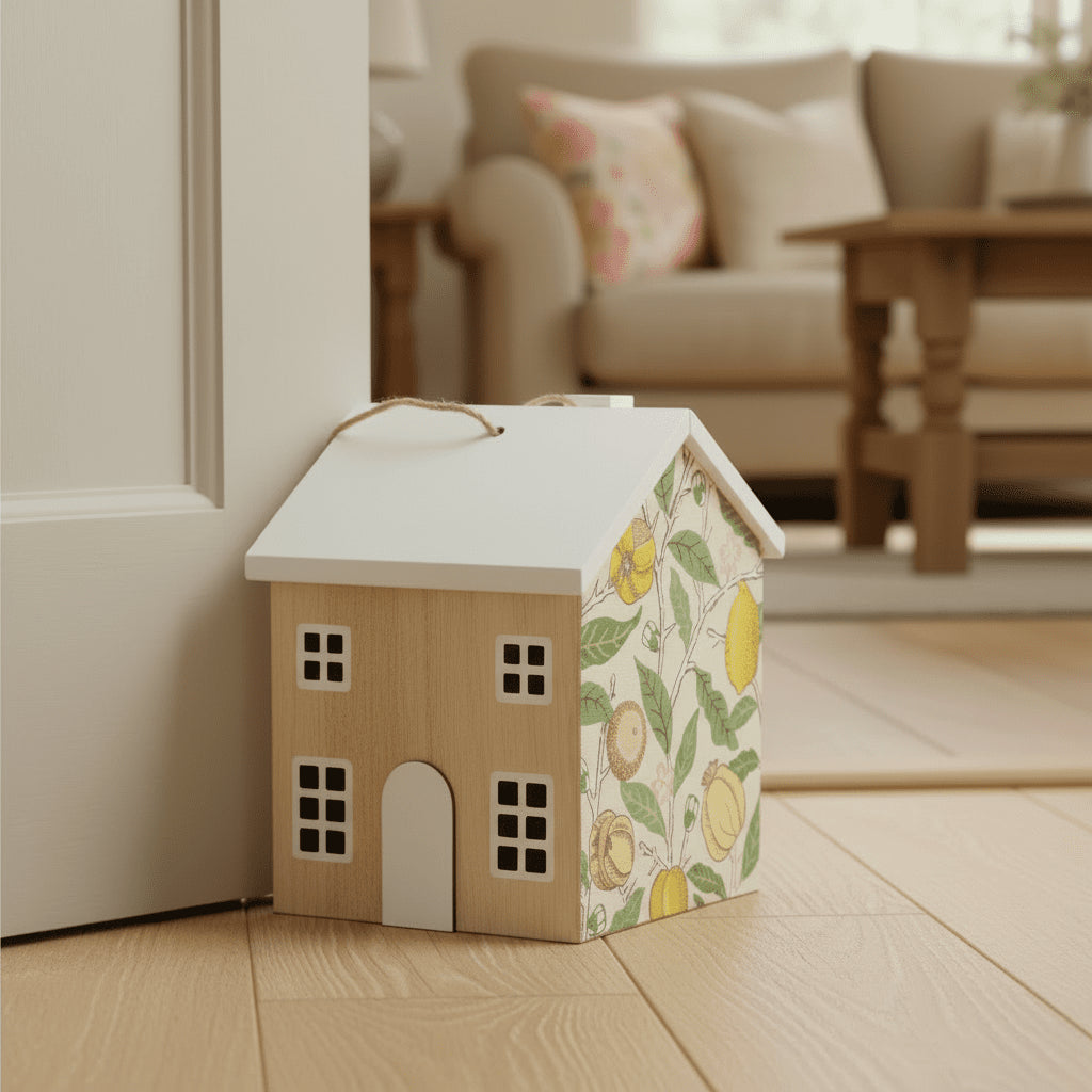 William Morris Fruits Door Stop | 18cm House Shaped Door Stopper Wooden Doorstop - Doorstop