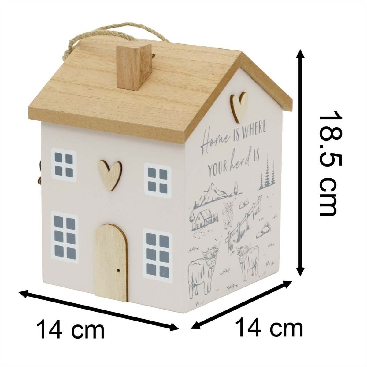 Wooden House Door Stop | 19cm House Shaped Wooden Highland Cow Doorstop - Doorstop