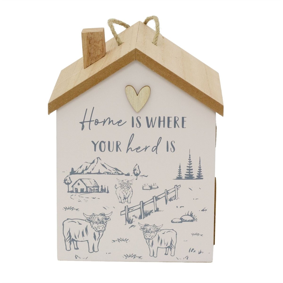 Wooden House Door Stop | 19cm House Shaped Wooden Highland Cow Doorstop - Doorstop