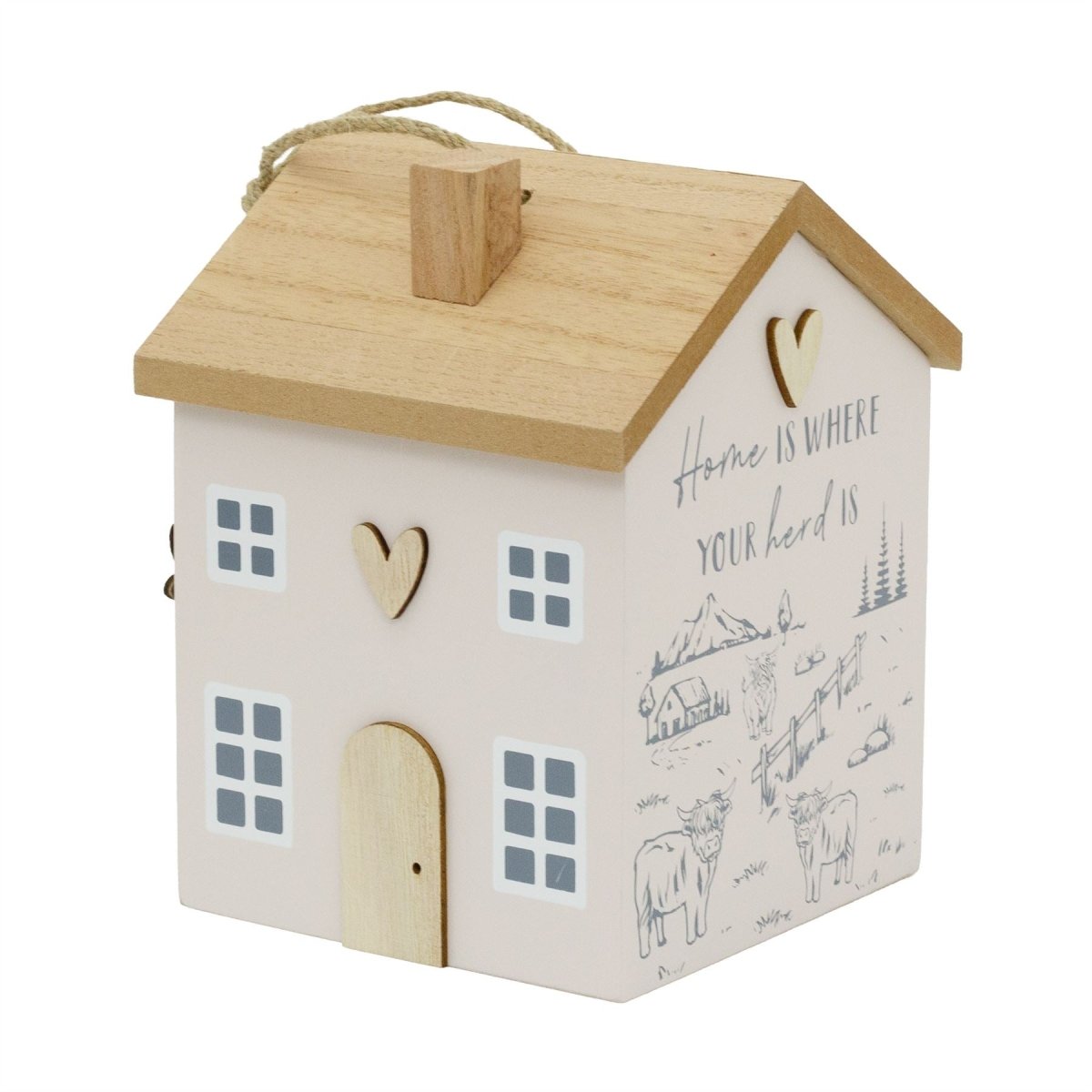 Wooden House Door Stop | 19cm House Shaped Wooden Highland Cow Doorstop - Doorstop