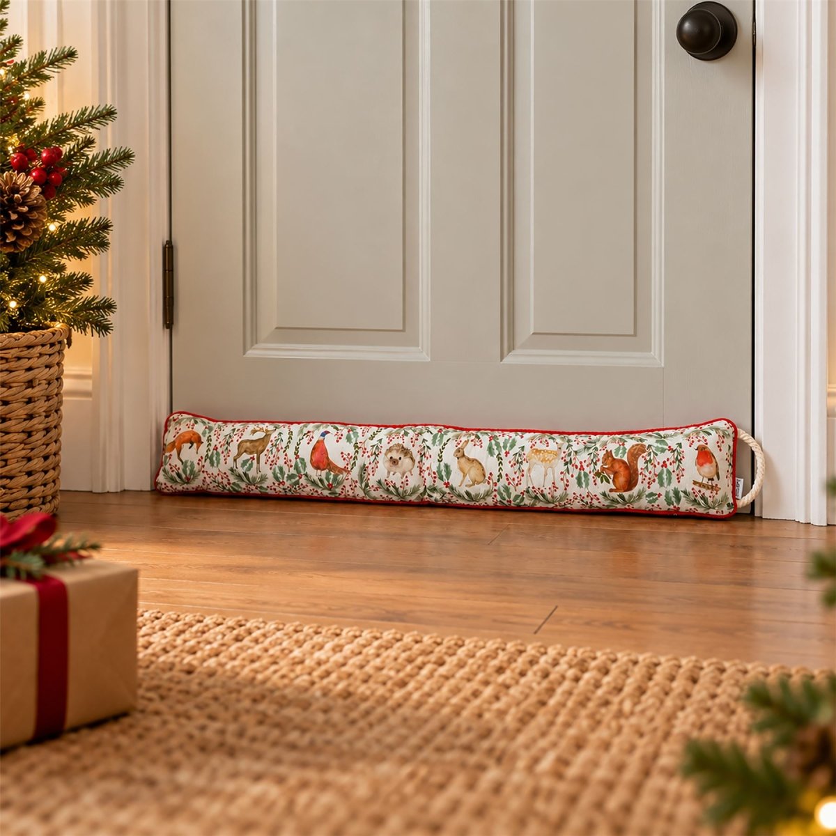 Woodland Animal Christmas Draught Excluder, 94cm Festive Door Draught Stopper - Draught Excluder