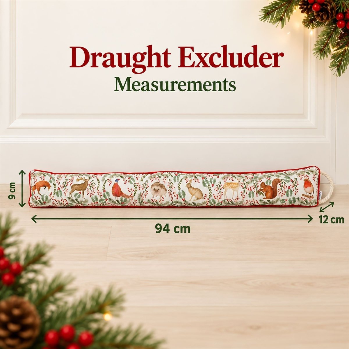 Woodland Animal Christmas Draught Excluder, 94cm Festive Door Draught Stopper - Draught Excluder