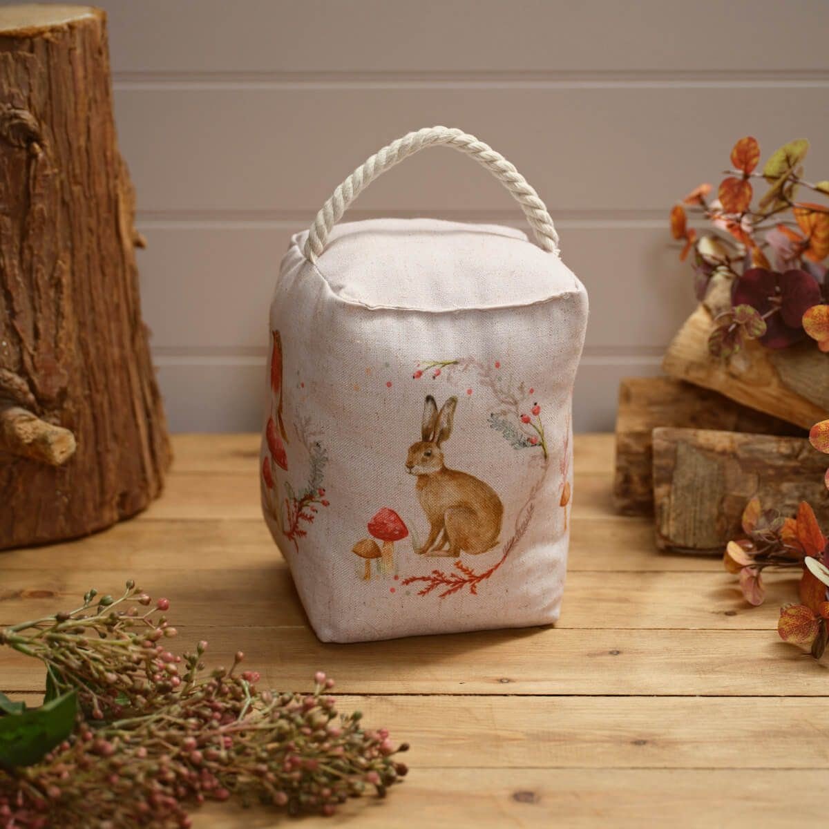 Woodland Rabbit Fabric Doorstop | Decorative Animal Door Stop with Handle - Doorstop